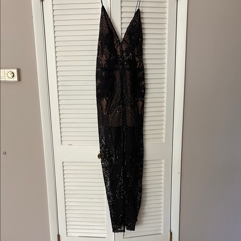 Topshop Tan and Black Lace Dress